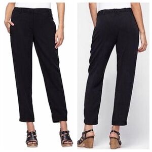 Eileen Fisher Crop Lightweight Button Cuff Modern Black Ankle Pants Trousers XS